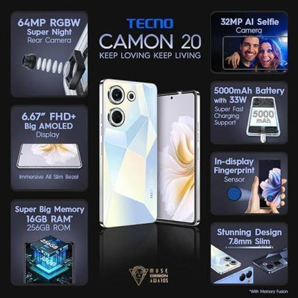 TECNO CAMON 20 (GLACIER GLOW, 256 GB)  (8 GB RAM)