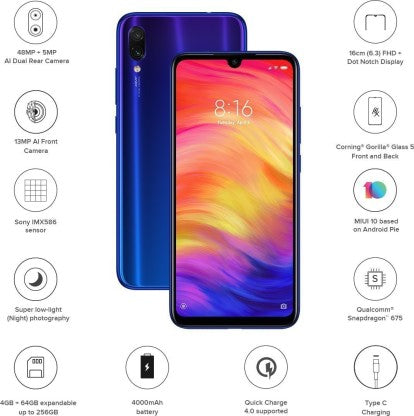 REDMI NOTE 7 PRO (NEPTUNE BLUE, 64 GB)  (4 GB RAM) [Activated] [GRADE A]