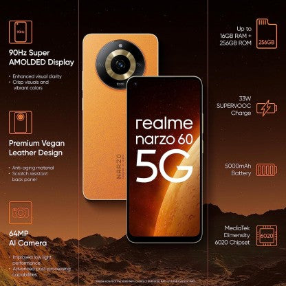 REALME NARZO 60 5G (MARS ORANGE, 128 GB)  (8 GB RAM) [Activated] [GRADE A]