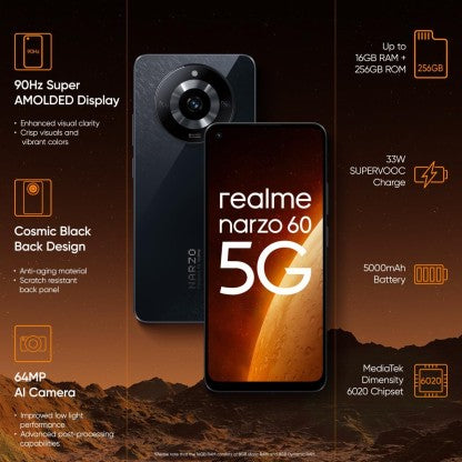 REALME NARZO 60 5G (COSMIC BLACK, 128 GB)  (8 GB RAM) [Activated] [GRADE A]