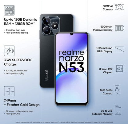 REALME NARZO N53 (FEATHER BLACK, 128 GB)  (6 GB RAM) [Activated] [GRADE A]