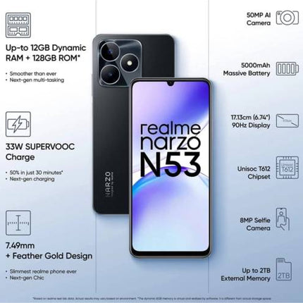 REALME NARZO N53 (FEATHER BLACK, 128 GB)  (8 GB RAM)[Like New]