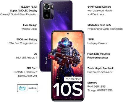 REDMI NOTE 10S (COSMIC PURPLE, 128 GB)  (6 GB RAM) [Activated] [GRADE A]