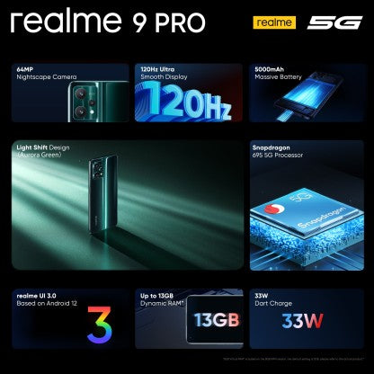 REALME 9 PRO 5G (AURORA GREEN, 128 GB)  (6 GB RAM) [Activated] [GRADE A]