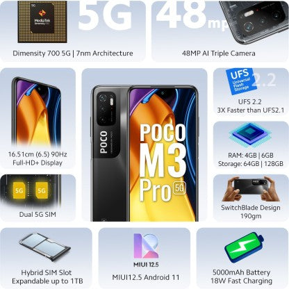 POCO M3 PRO 5G (POWER BLACK, 128 GB)  (6 GB RAM) [Activated] [GRADE A]