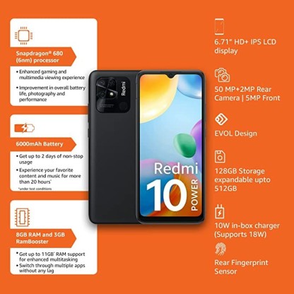 REDMI 10 POWER (POWER BLACK, 128 GB)  (8 GB RAM) [Activated] [GRADE C]