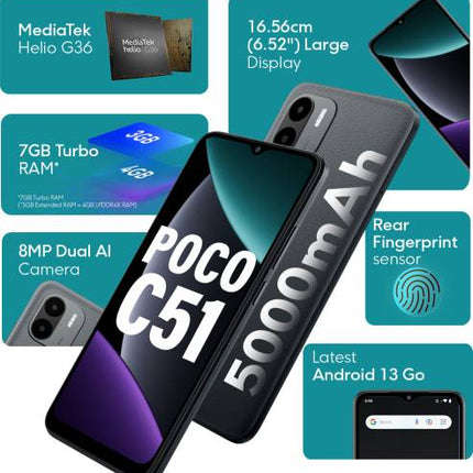 POCO C51 (POWER BLACK, 64 GB)  (4 GB RAM) [Activated] [GRADE C]