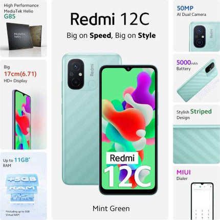 REDMI 12C (MINT GREEN, 128 GB)  (6 GB RAM) [Activated] [GRADE A]