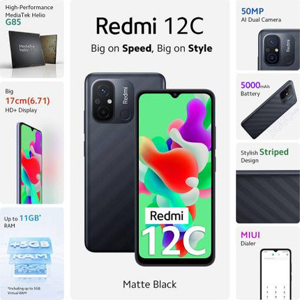 REDMI 12C (MATTE BLACK, 128 GB)  (6 GB RAM) [Activated] [GRADE B]