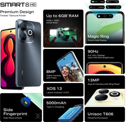 INFINIX SMART 8 HD (TIMBER BLACK, 64 GB)  (3 GB RAM)