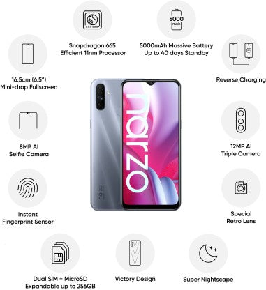 REALME NARZO 20A (GLORY SILVER, 64 GB)  (4 GB RAM) [Activated] [GRADE A]