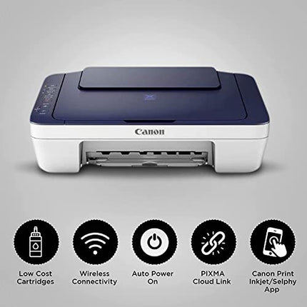 CANON PIXMA E477 ALL-IN-ONE WIRELESS INK EFFICIENT COLOUR PRINTER (WHITE/BLUE)