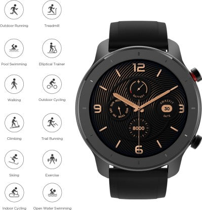 huami Amazfit GTR 42 mm Smartwatch  (Black Strap, Regular)