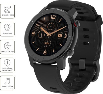 huami Amazfit GTR 42 mm Smartwatch  (Black Strap, Regular)