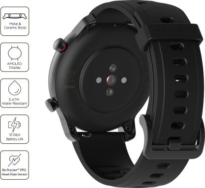 huami Amazfit GTR 42 mm Smartwatch  (Black Strap, Regular)