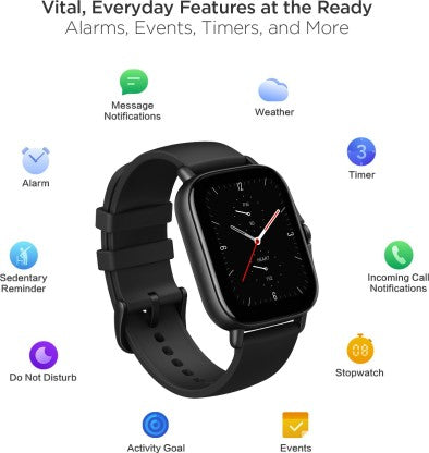 HUAMI GTS 2E 1.65 HD AMOLED ADVANCED GPS &AMP; 90+ SPORTS MODES SMARTWATCH  (BLACK STRAP, REGULAR)