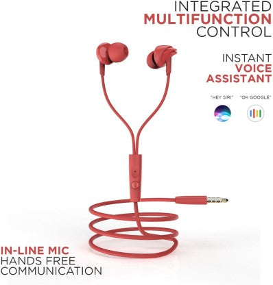 BOAT BASSHEADS 100 WIRED HEADSET  (FURIOUS RED, IN THE EAR)