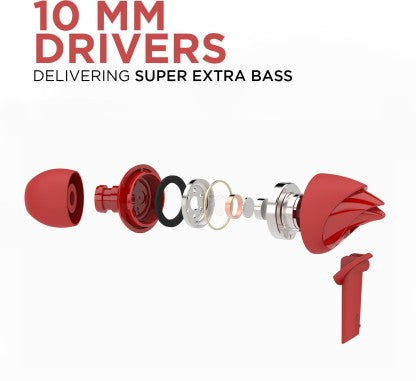 BOAT BASSHEADS 100 WIRED HEADSET  (FURIOUS RED, IN THE EAR)