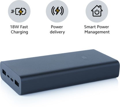 MI 3I 20000 MAH POWER BANK (FAST CHARGING, 18W)  (BLACK, LITHIUM POLYMER)